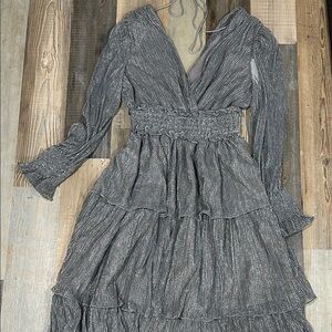 Vici metallic Silver ruffle layer Dress